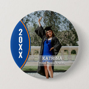 Orange and Blue Graduation Photo Custom Button