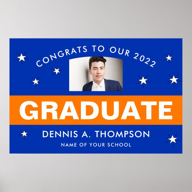 Orange and Blue Graduation Photo Custom Poster (Front)