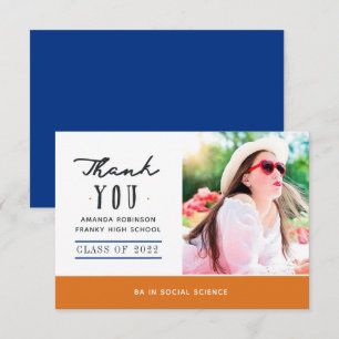 Orange and Blue Graduation Photo Thank You Card
