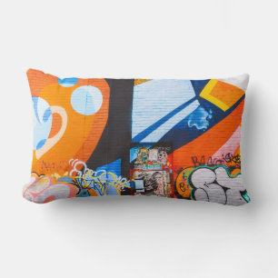 Orange and blue graffiti lumbar pillow