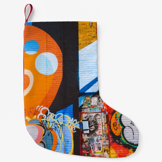Orange and blue graffiti small christmas stocking (Front)