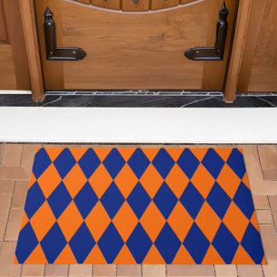 Orange and Blue Harlequin Checkered Design  Doormat
