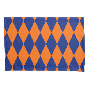 Orange and Blue Harlequin Checkered Design  Pillowcase