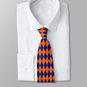 Orange and Blue Harlequin Checkered Design  Tie
