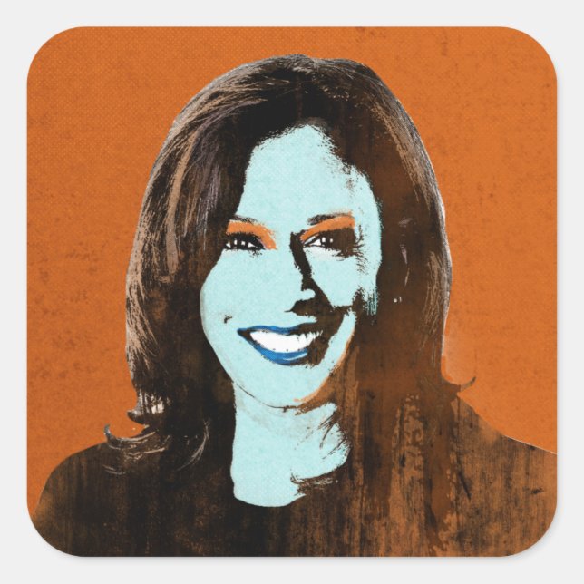 Orange and Blue Kamala Harris Pop Art Square Sticker (Front)