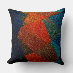 Orange and Blue Leather Look Throw Pillow