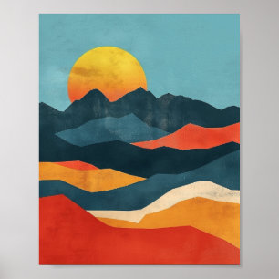 Orange and Blue Mountains Landscape Poster
