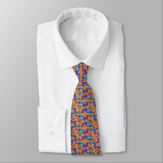 Orange and Blue Necktie With Geometric Pattern
