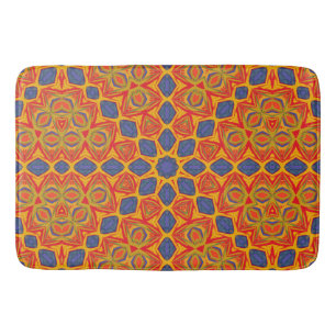 Orange And Blue Pattern Bath Mat