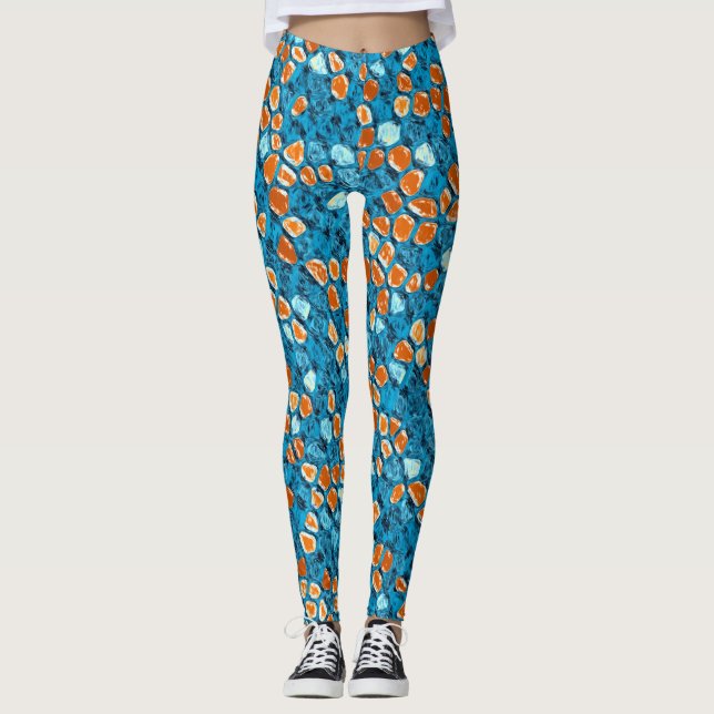 Orange and Blue Pattern Leggings (Front)