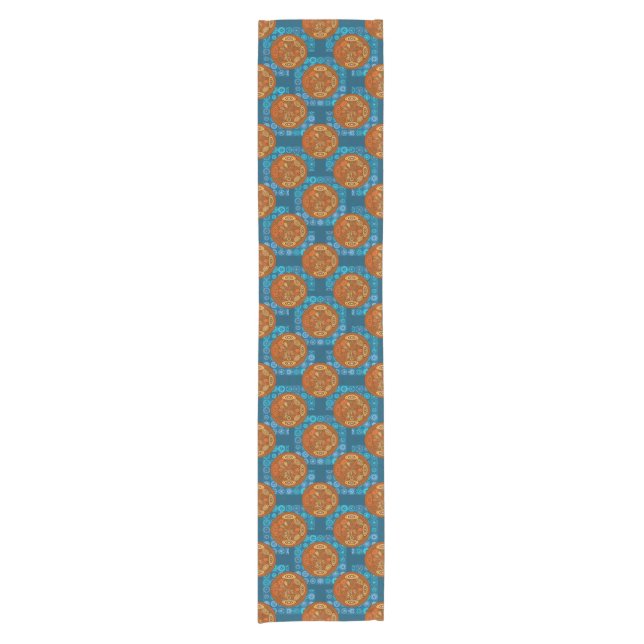 Orange and blue pattern short table runner (Front)