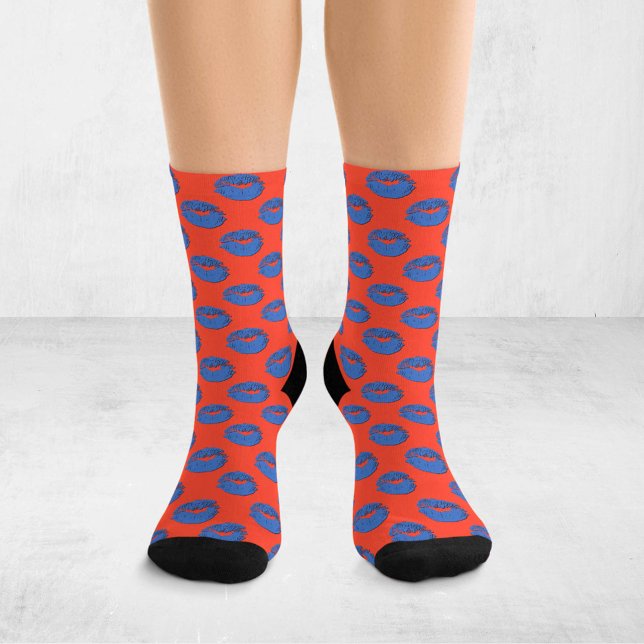 Orange and Blue Pop Art Kissing Lips XOXO Socks (Creator Uploaded)
