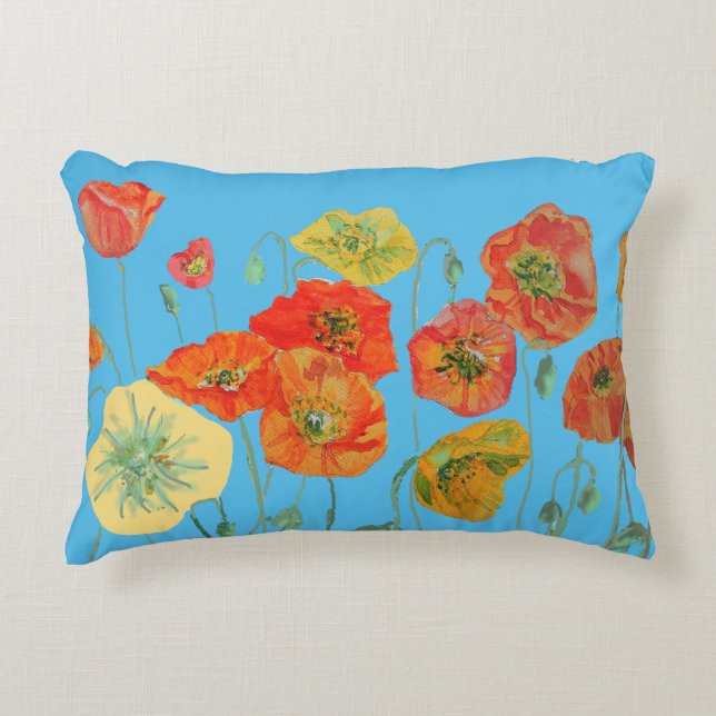 Orange and Blue Poppies Decor Cushion (Front)