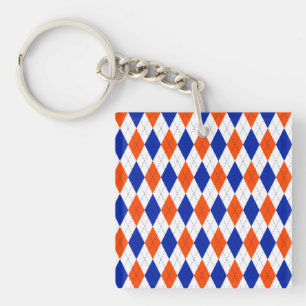 Orange and Blue Preppy Diamond Argyle Pattern Keychain