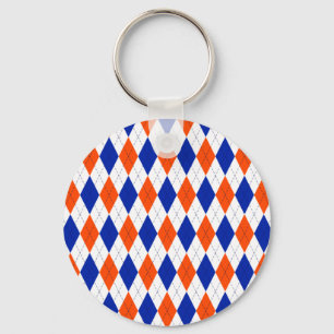 Orange and Blue Preppy Diamond Argyle Pattern Keychain