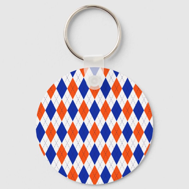 Orange and Blue Preppy Diamond Argyle Pattern Keychain (Front)