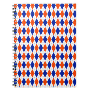 Orange and Blue Preppy Diamond Argyle Pattern Notebook