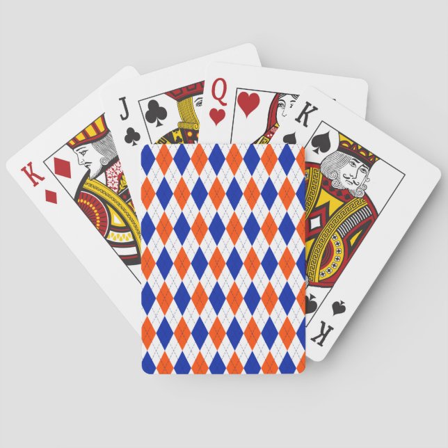 Orange and Blue Preppy Diamond Argyle Pattern Playing Cards (Back)