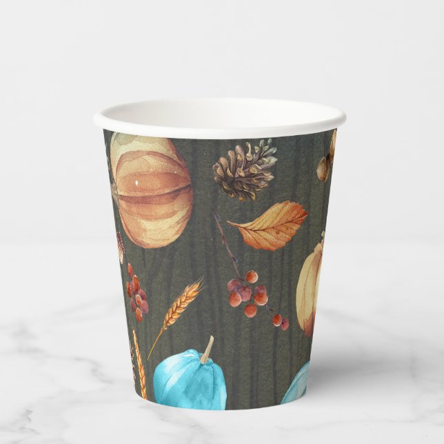 Orange and Blue Pumpkins Rustic Country Fall Paper Cups (Front)