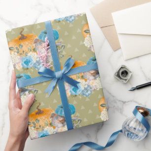 Orange and Blue Pumpkins Thanksgiving Wrapping Paper