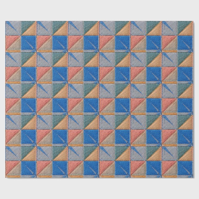 orange and blue quilt wrapping paper (Flat)