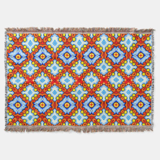 Orange and blue retro tile pattern throw blanket