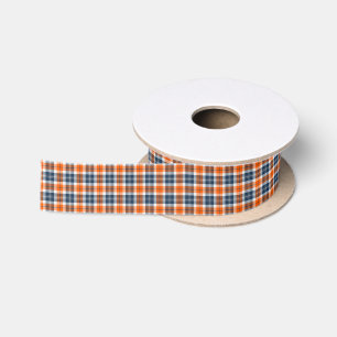 Orange and Blue Sporty Plaid Satin Ribbon