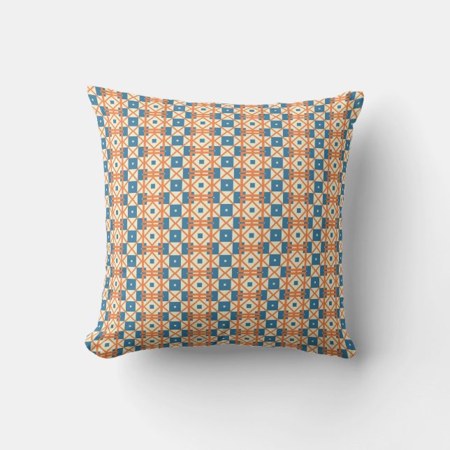 Orange and blue square throw pillow (Front)