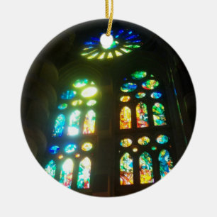 Orange and Blue Stained Glass Ceramic Ornament