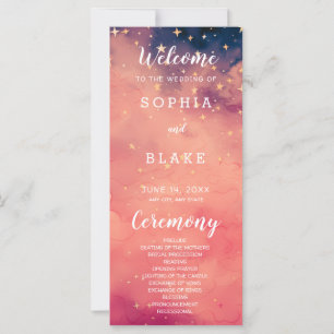 Orange and Blue Stars Celestial Wedding Program