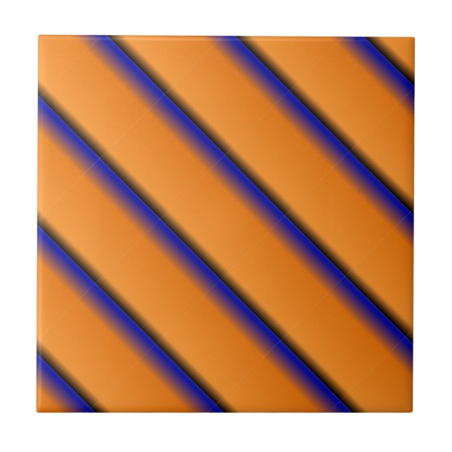 Orange and Blue Stripe Ceramic Tile (Front)