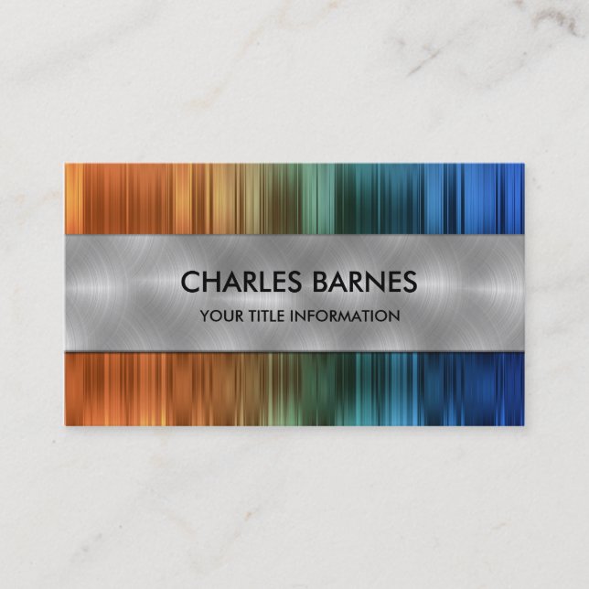 Orange and Blue Stripe Steel Business Card (Front)
