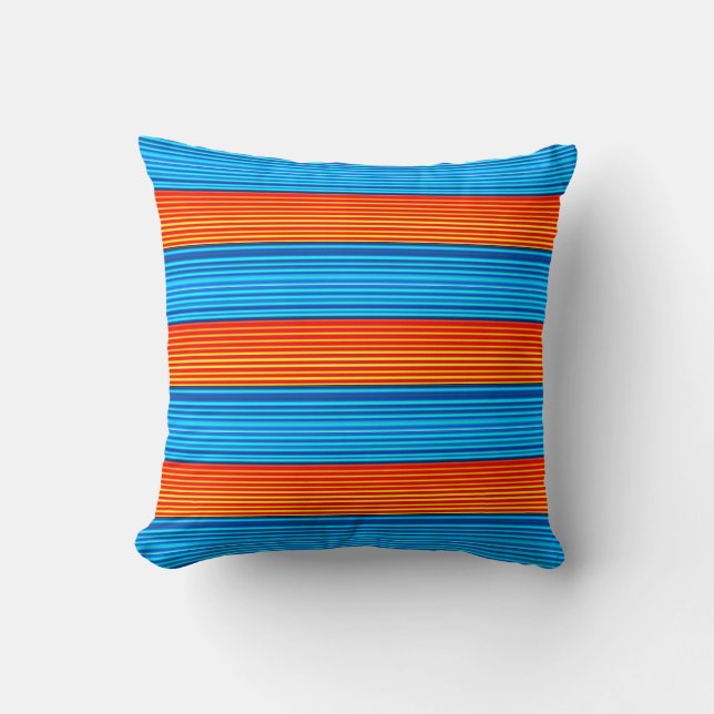 Orange and Blue Striped Pattern Throw Pillow (Front)