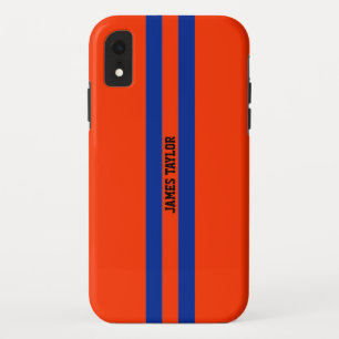 Orange and Blue Stripes pattern Monogram iPhone XR Case