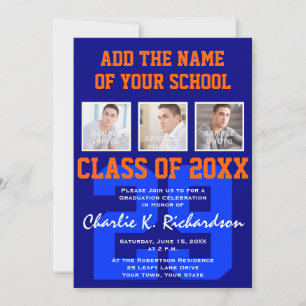 Orange and Blue Team Colours Sports Graduation Invitation