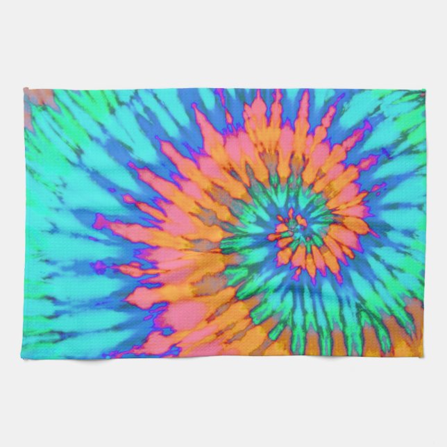 Orange and Blue Tie Dye Kitchen Towel (Horizontal)