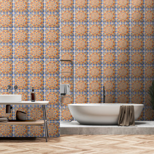 Orange and blue tile pattern Wallpaper 2' x 4'