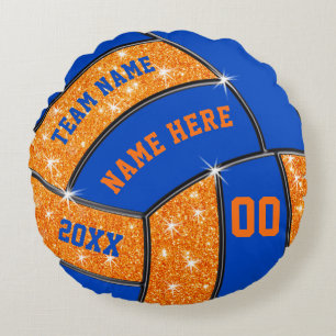 Orange and Blue Volleyball Gifts or Your Colours Round Pillow