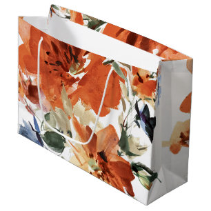 Orange and blue watercolor floral large gift bag