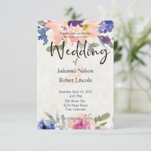 Orange and blue watercolor floral wedding invitati invitation