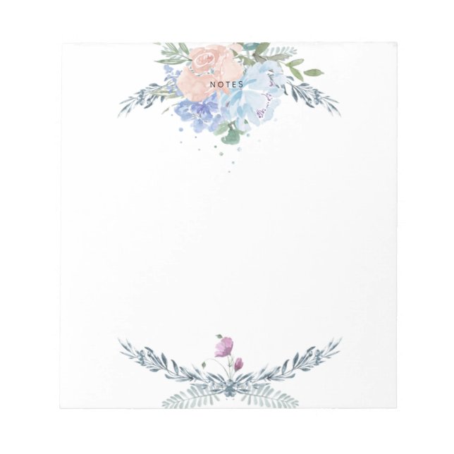 Orange and Blue Watercolor Peonies Notepad (Front)