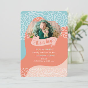 Orange and Blue Wave It's a Boy Birth Announcement
