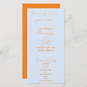 orange and blue wedding programs 