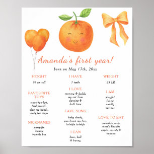 Orange and Bow First Birthday Milestone Birthday Poster
