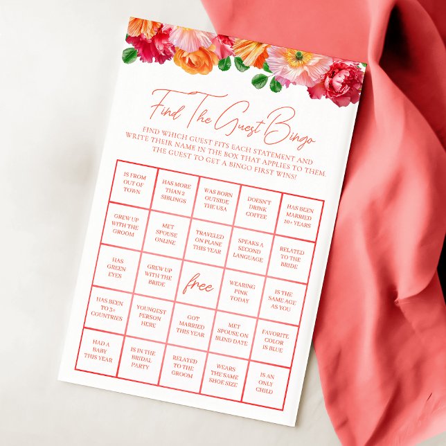 Orange and Bright Pink Floral Bridal Bingo Game (Creator Uploaded)
