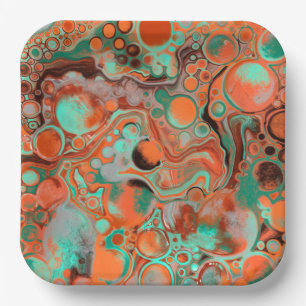 Orange and Brown Abstract Art Birthday Party Paper Paper Plate