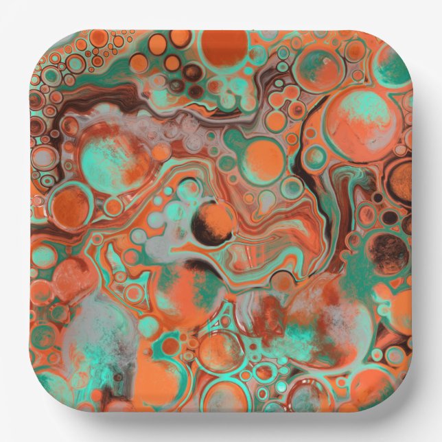 Orange and Brown Abstract Art Birthday Party Paper Paper Plate (Front)