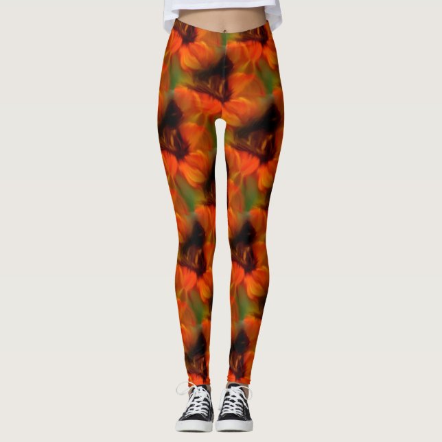 Orange And Brown Abstract Art Pattern Leggings (Front)