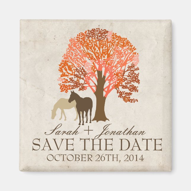 Orange and Brown Autumn Horses Save The Date Magnet (Front)