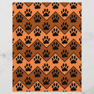 Orange And Brown Chevron With Dog Paw Pattern
